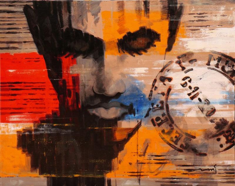 Contemporary Indian figurative paintings - Stamp Series 208 by Pune fine artist Devidas Dharmadhikari
