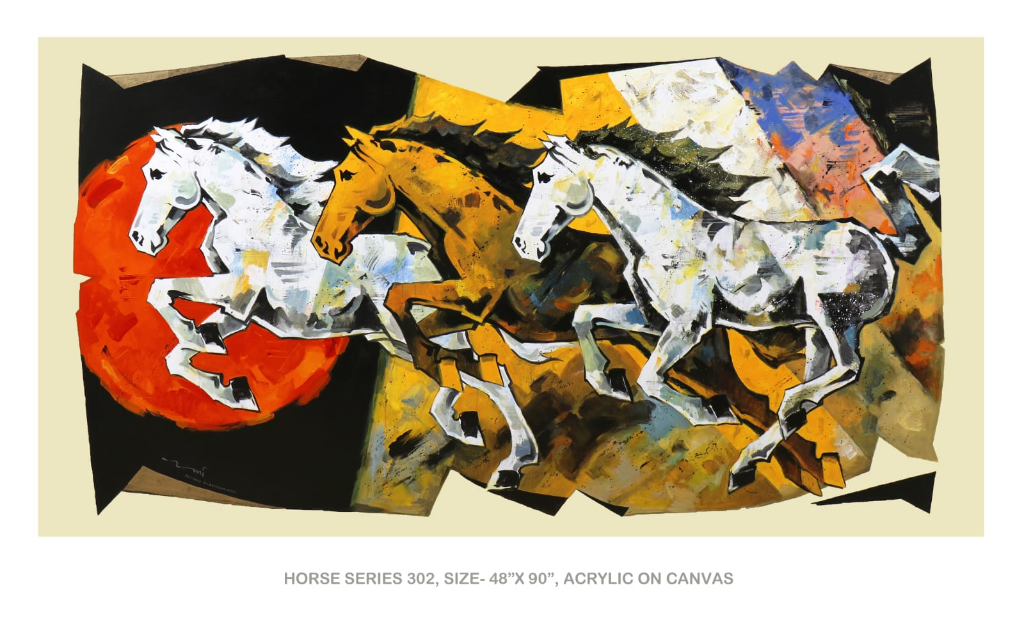 Contemporary Indian horse painting - Horse Series 302, acrylic on canvas by artist Devidas Dharmadhikari Pune