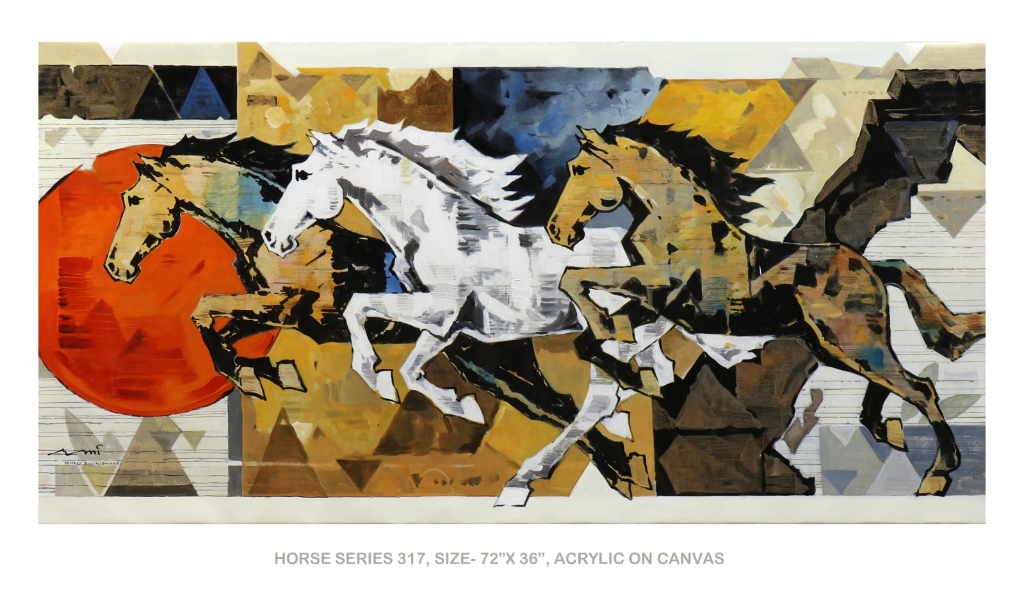 Famous Indian horse painting - Horse Series 317, acrylic on canvas by Pune fine artist Devidas Dharmadhikari