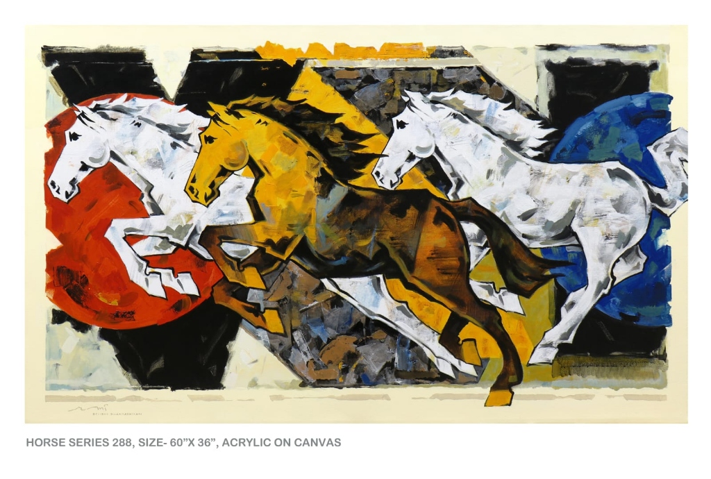 Modern equestrian horse paintings - Horse Series 288, acrylic on canvas by Devidas Dharmadhikari